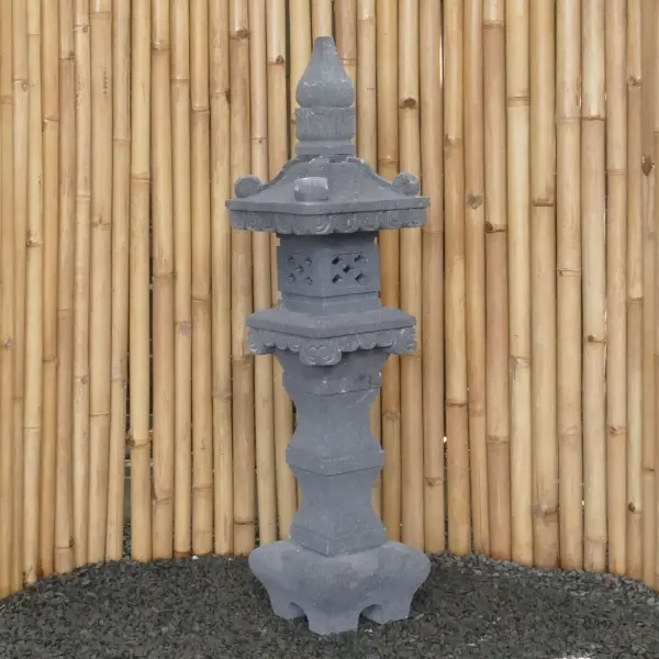 Product image 1 of the product “Japanese style Garden Lantern, made from Andesit Stone. Multipart. 120 cm Height, Roof is 30 cm width. ”
